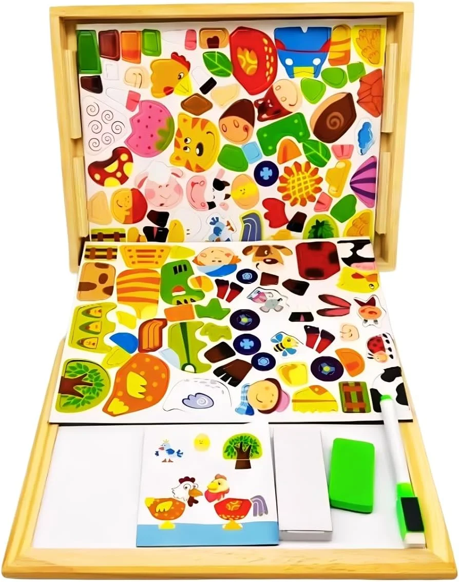 تخته سیاه و پازل چوبی چند منظوره TOY GARDEN – پازل حیوانات، سطح طراحی مغناطیسی، اسباب بازی آموزشی برای کودکان
