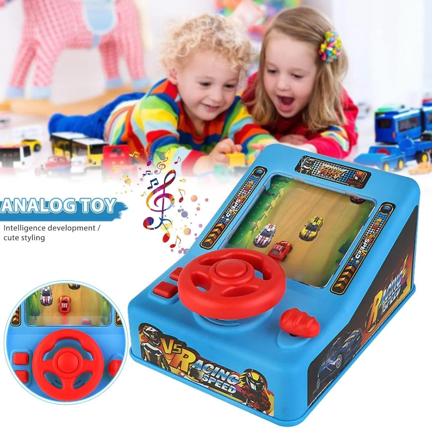 اسباب بازی فرمان مسابقه ای ماشین برای کودکان، دارای چراغ، موسیقی و صدا، شبیه ساز رانندگی تعاملی، بازی وانمودی آموزشی برای پسران و دختران 3 سال به بالا (قرمز)