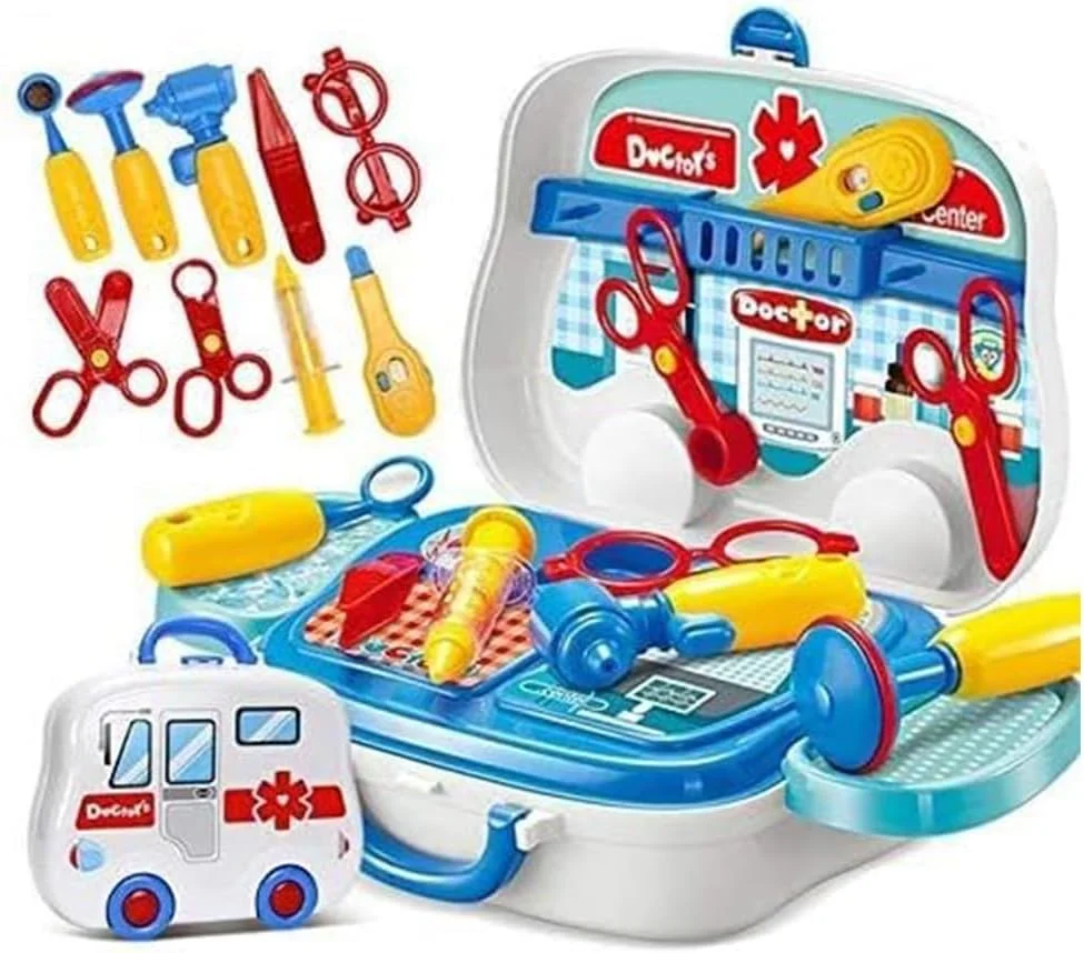 مجموعه بازی دکتر اسباب بازی باغچه - کیف حمل پرستاری کیت پزشکی روی چرخ با لوازم جانبی واقعی برای نقش آفرینی تخیلی و سرگرمی آموزشی