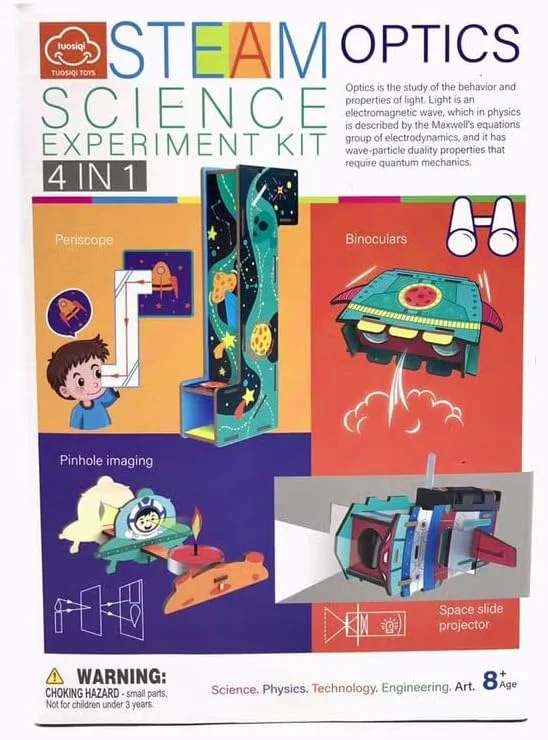مجموعه آزمایش علمی باغ اسباب بازی 4 در 1 شامل تصویربرداری روزنه ای، پروژکتور اسلاید فضایی، دوربین دوچشمی و پریسکوپ | اسباب بازی های آموزشی STEM عملی برای کودکان بالای 8 سال برای کاوش در مفاهیم فیزیک و مهندسی