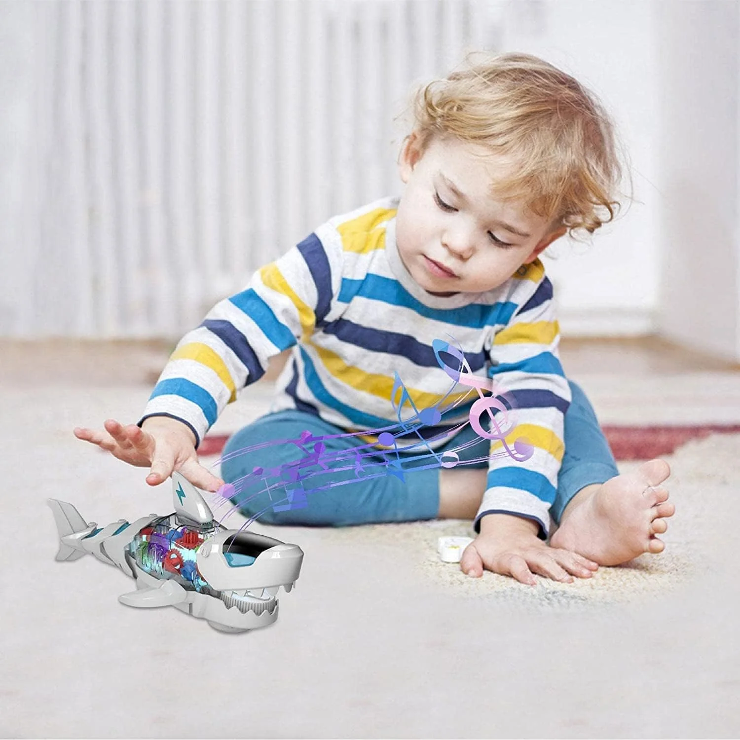 اسباب بازی کوسه برقی TOY GARDEN - دهان متحرک، چراغ های رنگارنگ و صدای موج، اسباب بازی دنده ای حیوانات دریایی برای کودکان نوپا، جلوه دنده ای شفاف، بازی ایمن و آموزشی