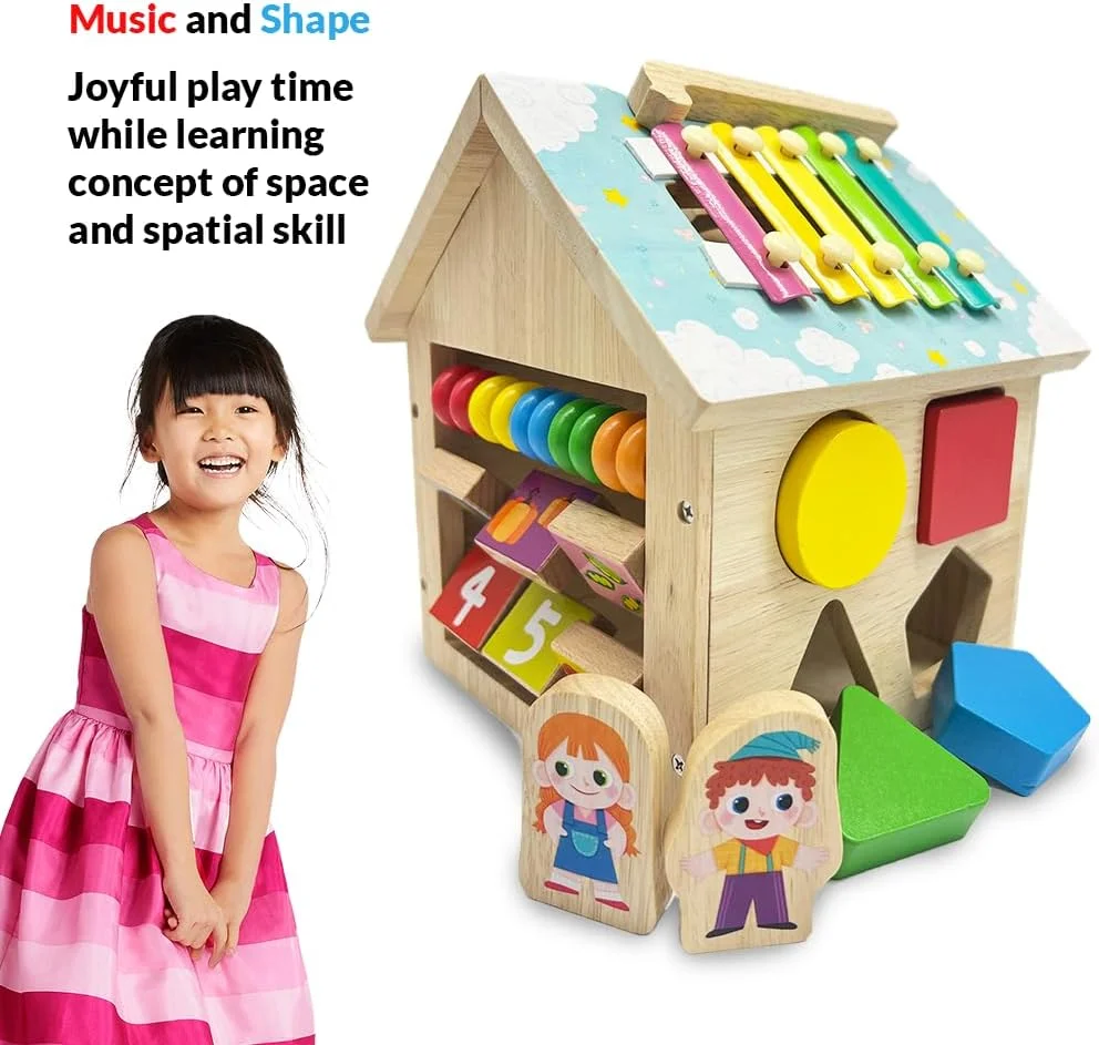 خانه اسباب بازی پرمشغله باغ اسباب بازی 8 در 1 اسباب بازی آموزشی چوبی مونته سوری هدیه ای برای کودکان، پسران و دختران، فعالیت یادگیری STEM اشکال با پازل ها، مرتب سازی شکل، تشخیص رنگ