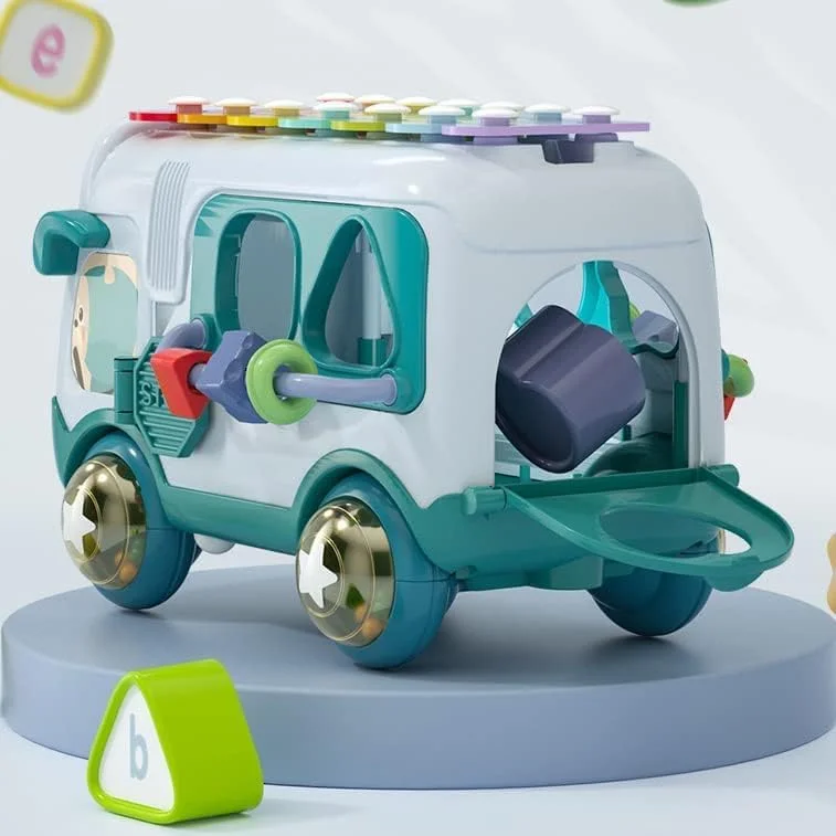 اتوبوس مدرسه هوشمند باغ اسباب بازی، ساز موسیقی آموزشی - اسباب بازی کودک با پیانوی ضربی، شکل اتوبوس، یادگیری موسیقی و توسعه هماهنگی چشم و دست