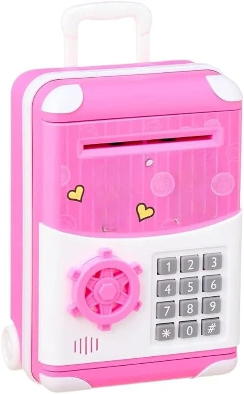 صندوق پول الکترونیکی چرخ‌دار TOY GARDEN - قلک مینی ATM برای کودکان با قفل رمز عبور، سپرده خودکار، جعبه پس انداز سکه و پول نقد، هدیه آموزشی برای پسران و دختران