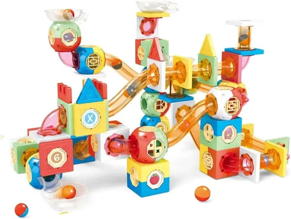 اسباب بازی باغچه - بلوک های ساختمانی مغناطیسی توپ غلتان - سرسره توپی دست ساز DIY، بلوک های آموزشی پنجره رنگی برای کودکان، هدیه خلاقانه برای پسران و دختران، بازی سرگرم کننده آموزشی