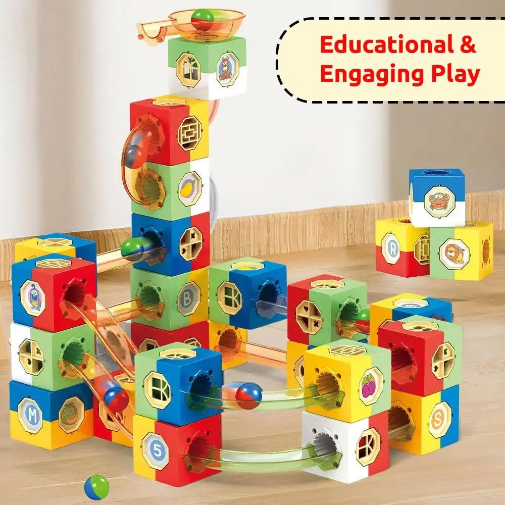 اسباب بازی باغچه - بلوک های ساختمانی مغناطیسی توپ غلتان - سرسره توپی دست ساز DIY، بلوک های آموزشی پنجره رنگی برای کودکان، هدیه خلاقانه برای پسران و دختران، بازی سرگرم کننده آموزشی