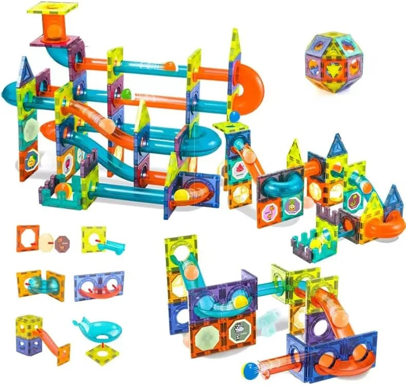 مسیر توپ مغناطیسی 128 قطعه TOY GARDEN - اسباب بازی ساختنی STEM با بلوک های مغناطیسی سه بعدی، مسیرهای آموزشی توپ، مجموعه بازی توسعه مغز برای کودکان پسر و دختر
