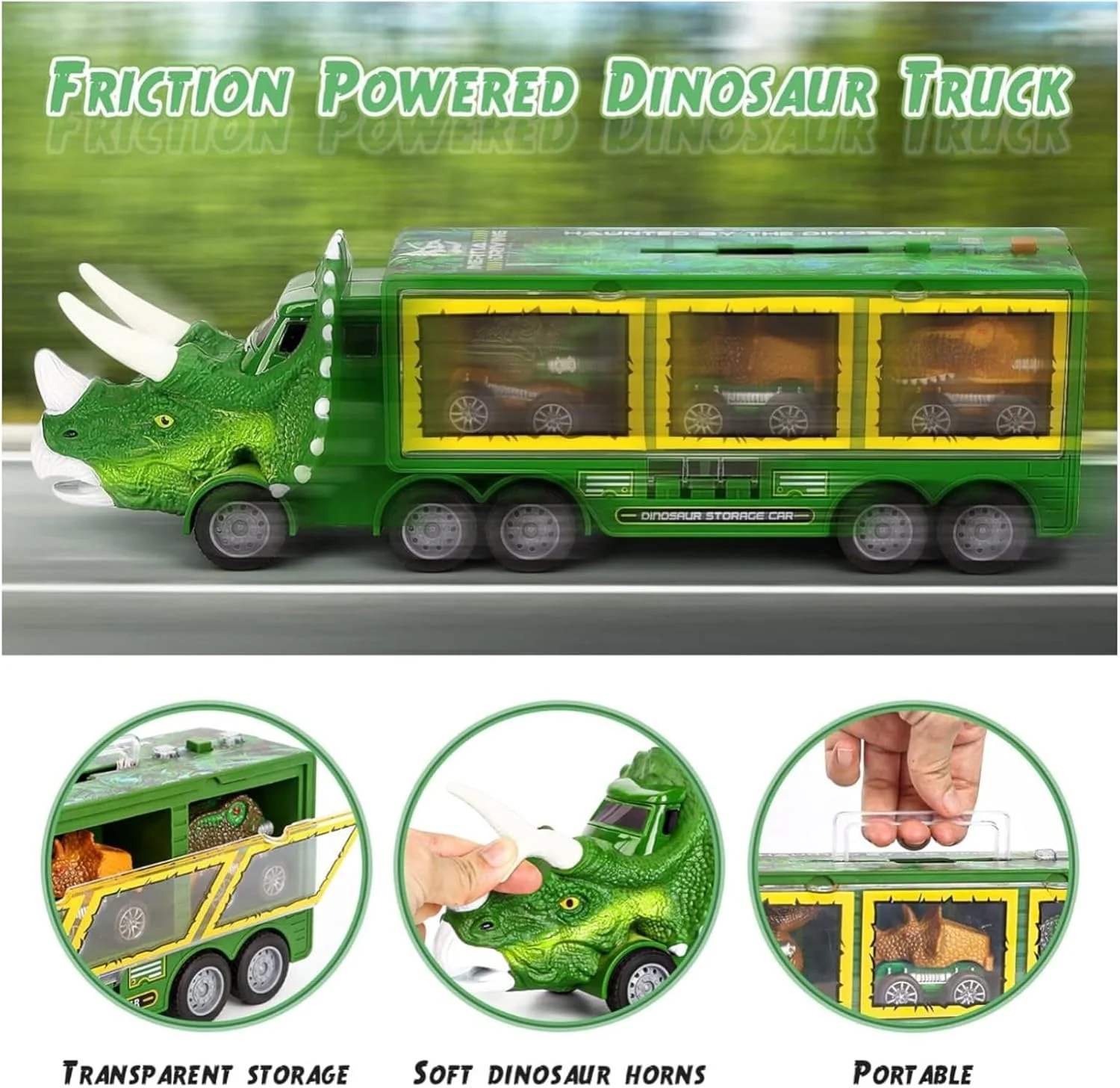 اسباب بازی کامیون دایناسور با درخت مصنوعی و فیگورهای کوچک دایناسور - مجموعه بازی کودکان با ماشین های اصطکاکی، وسایل نقلیه عقب کشیدنی، زیرانداز بازی - اسباب بازی دایناسور برای کودکان نوپا پسران دختران 3 سال به بالا