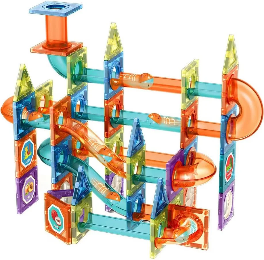 مسیر توپ مغناطیسی 128 قطعه TOY GARDEN - اسباب بازی ساختنی STEM با بلوک های مغناطیسی سه بعدی، مسیرهای آموزشی توپ، مجموعه بازی توسعه مغز برای کودکان پسر و دختر