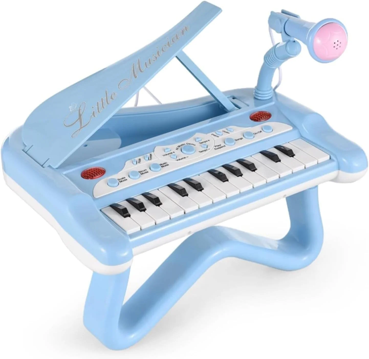 پیانوی چندکاره شادی باغ اسباب بازی با 2 پایه، 1 میکروفون و جک، اسباب بازی آموزشی تعاملی موسیقی برای پسران و دختران 3 سال به بالا (آبی)