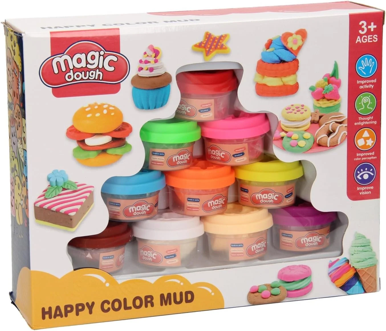 مجموعه خمیر بازی رنگی باغ اسباب بازی - مجموعه 10 تکه خمیر بازی خلاقانه با قالب ها و ابزارها، اسباب بازی آموزشی هنری برای غلتاندن، شکل دادن، قالب گیری و بازی خلاقانه