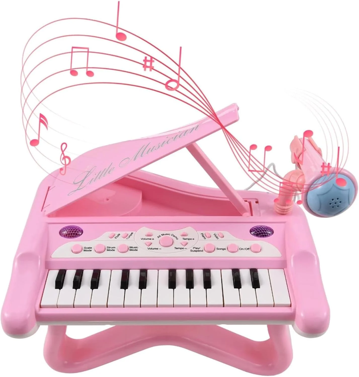 پیانو چندکاره شادی کودک TOY GARDEN همراه با 2 پایه، 1 میکروفون و جک - اسباب بازی آموزشی و سرگرم کننده تعاملی برای پسران و دختران 3 سال به بالا (صورتی)