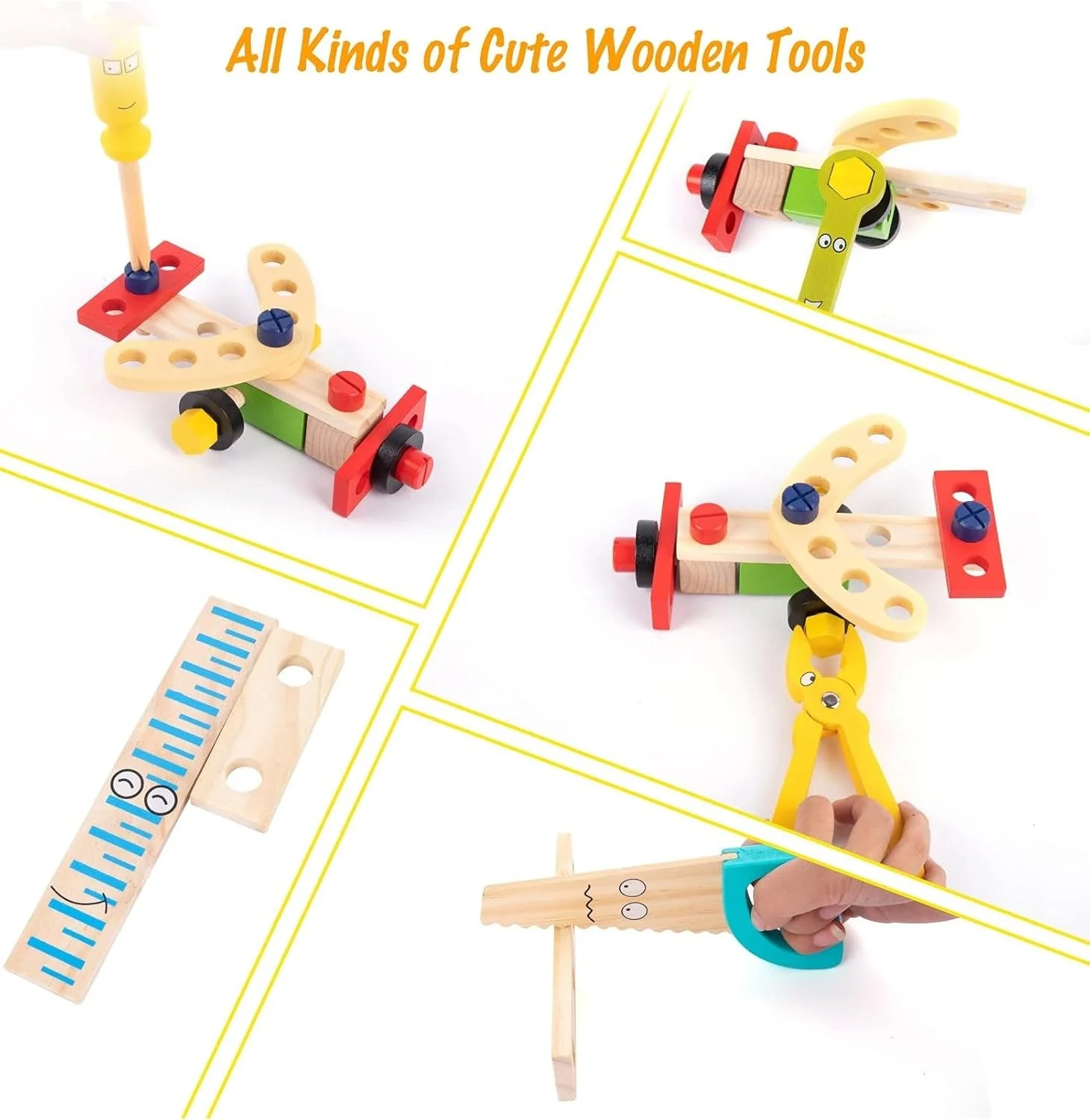 جعبه ابزار چوبی 35 تکه TOY GARDEN برای کودکان، اسباب بازی ساخت و ساز آموزشی STEM، مجموعه بازی وانمودی با چکش، پیچ گوشتی، آچار و پیچ و مهره، هدیه ساختنی DIY برای کودکان نوپا، پسران و دختران