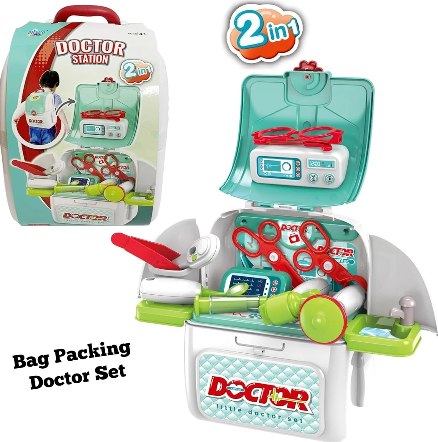 مجموعه اسباب بازی پزشکی 2 در 1 کودکانه توی گاردن - 18 قطعه اسباب بازی پزشکی برای پسران و دختران 3 سال به بالا | ست ابزار پزشکی آموزشی بازی وانمودی با کوله پشتی و چمدان برای کودکان نوپا