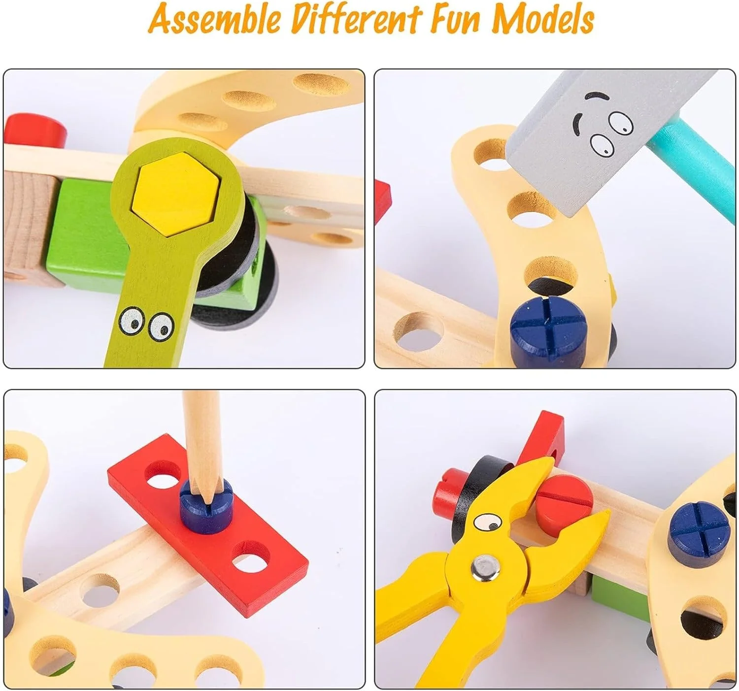 جعبه ابزار چوبی 35 تکه TOY GARDEN برای کودکان، اسباب بازی ساخت و ساز آموزشی STEM، مجموعه بازی وانمودی با چکش، پیچ گوشتی، آچار و پیچ و مهره، هدیه ساختنی DIY برای کودکان نوپا، پسران و دختران