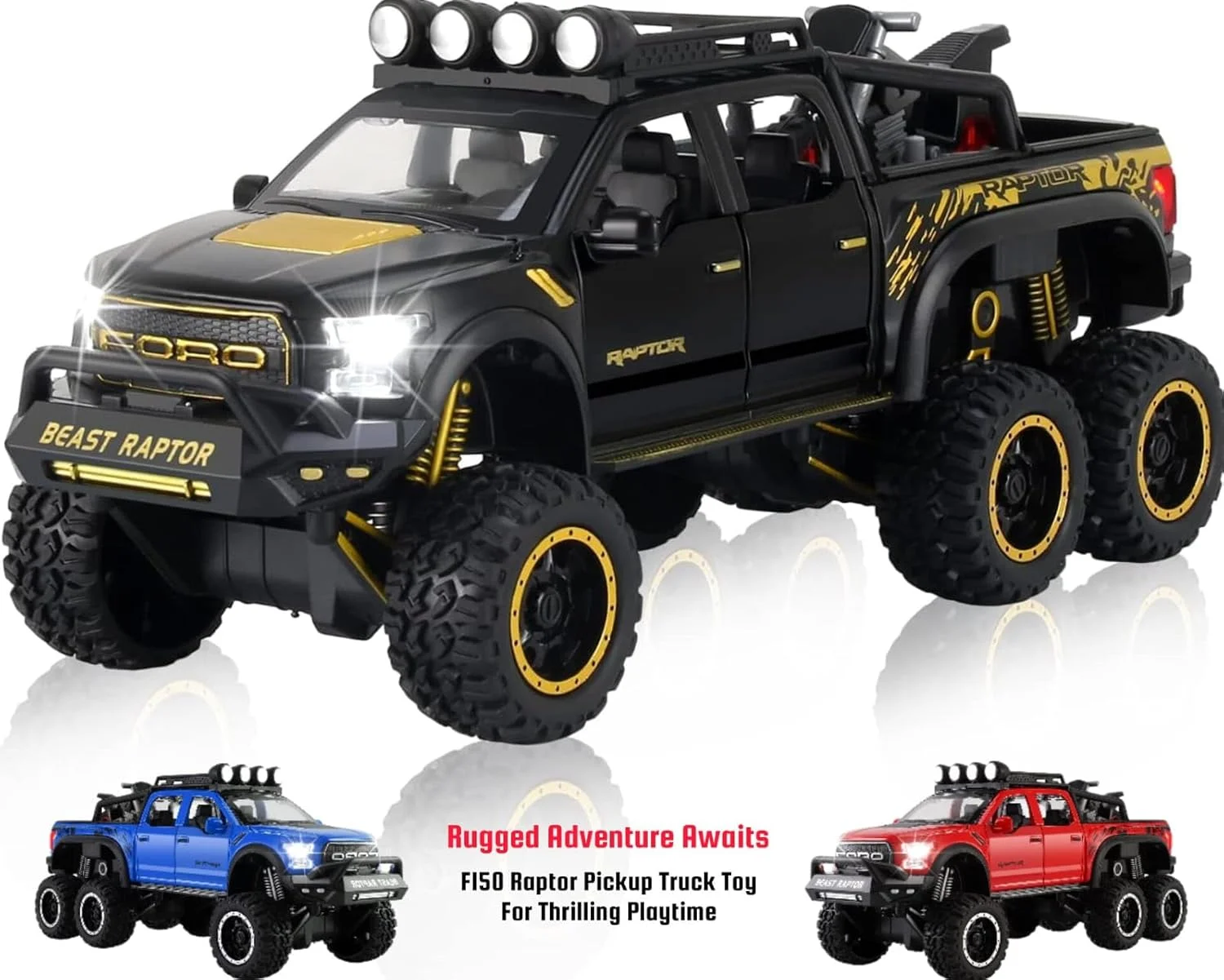 کامیون اسباب بازی کودکانه، مدل ماشین فلزی دایکاست با صدا و نور، اسباب بازی آموزشی هدیه برای پسران، کامیون های ماجراجویی و بازی ماشین برای کودکان (مشکی)