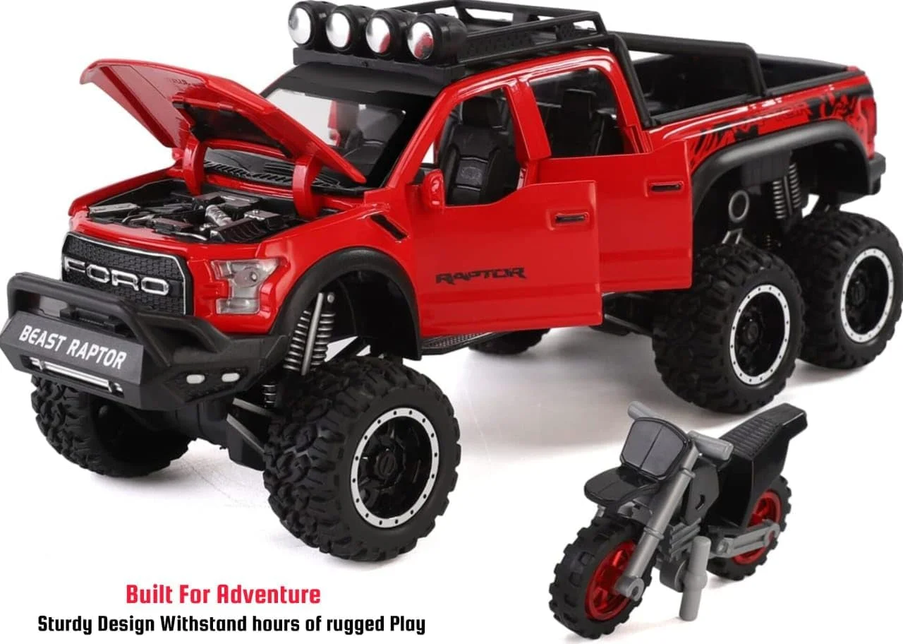 کامیون اسباب بازی باغچه، مدل ماشین فلزی دایکست با صدا و نور، اسباب بازی آموزشی هدیه برای پسران، کامیون های ماجراجویی و بازی ماشین اسباب بازی برای کودکان (قرمز)