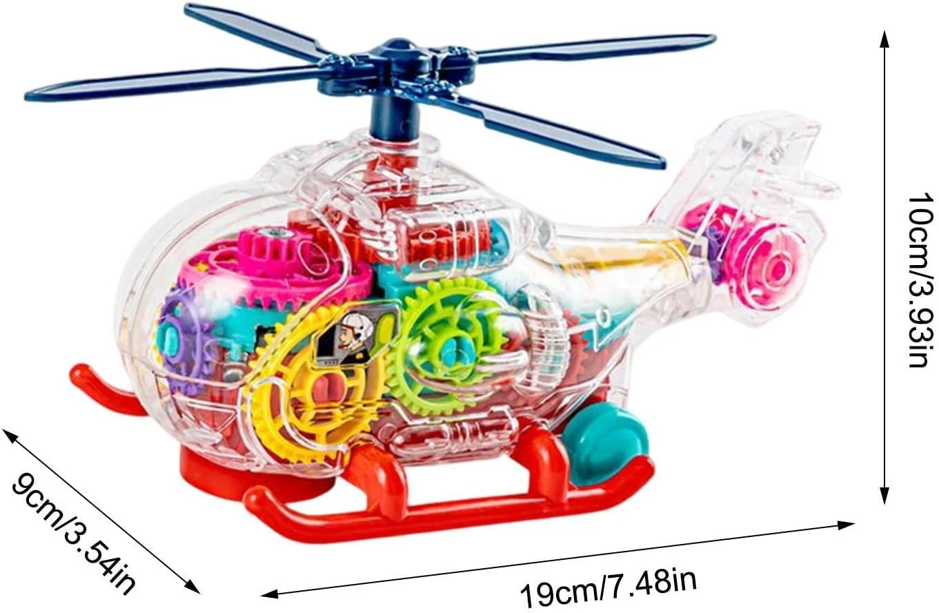هلیکوپتر دنده ای شفاف اسباب بازی TOY GARDEN برای کودکان | وسیله نقلیه اسباب بازی موتوری روشن با دنده های چرخشی، موسیقی، چراغ های رنگارنگ و حرکت Bump and Go | اسباب بازی با باتری برای کودکان 3+