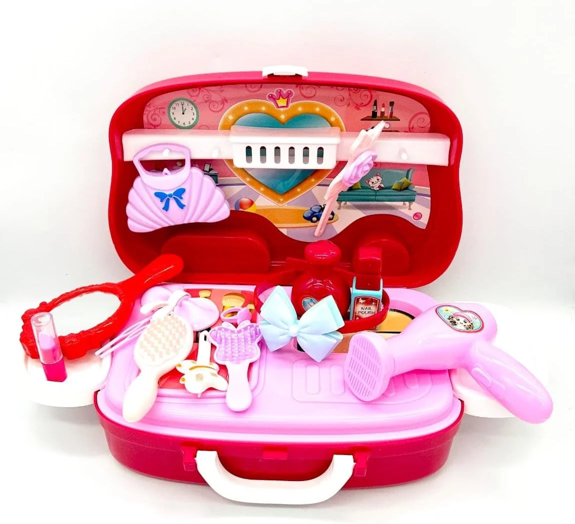 اسباب بازی باغ: ست لوازم آرایشی اسباب بازی دخترانه - میز آرایش بازی با سشوار، آینه و لوازم جانبی برای بازی سرگرم کننده آموزشی نقش بازی کردن کیت سالن آرایشگر مو پرنسس