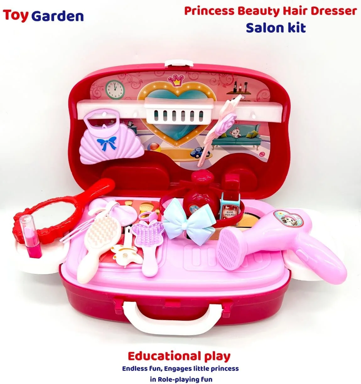 اسباب بازی باغ: ست لوازم آرایشی اسباب بازی دخترانه - میز آرایش بازی با سشوار، آینه و لوازم جانبی برای بازی سرگرم کننده آموزشی نقش بازی کردن کیت سالن آرایشگر مو پرنسس
