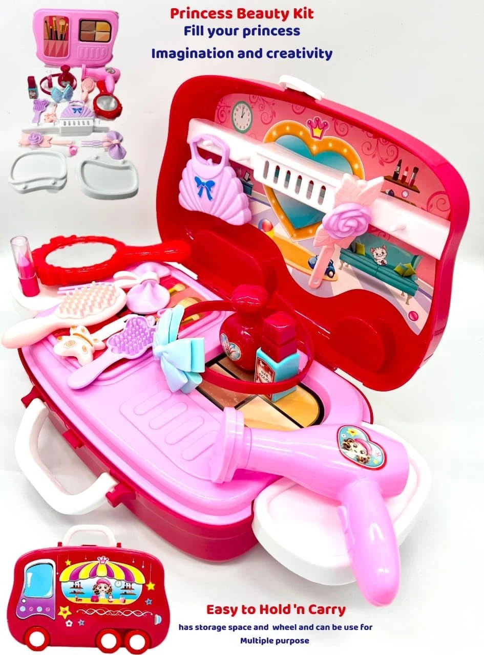 اسباب بازی باغ: ست لوازم آرایشی اسباب بازی دخترانه - میز آرایش بازی با سشوار، آینه و لوازم جانبی برای بازی سرگرم کننده آموزشی نقش بازی کردن کیت سالن آرایشگر مو پرنسس