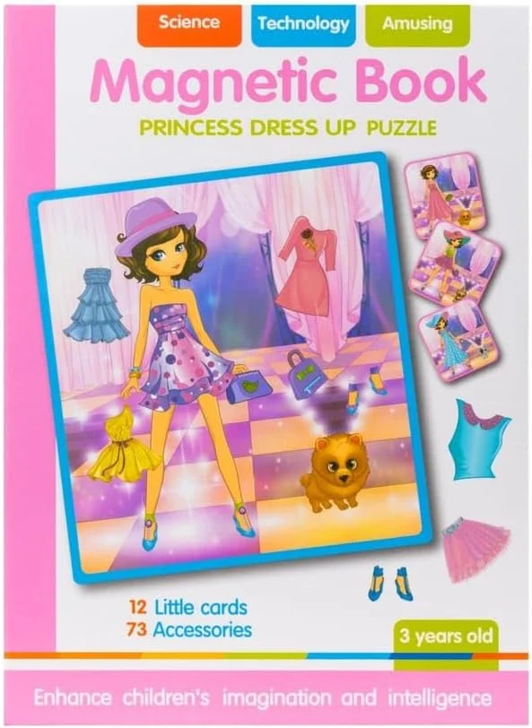 کتاب پازل لباس پوشیدن پرنسس مغناطیسی TOY GARDEN، شامل 73 لوازم جانبی با 12 کارت تم دار برای بازی خلاقانه مد