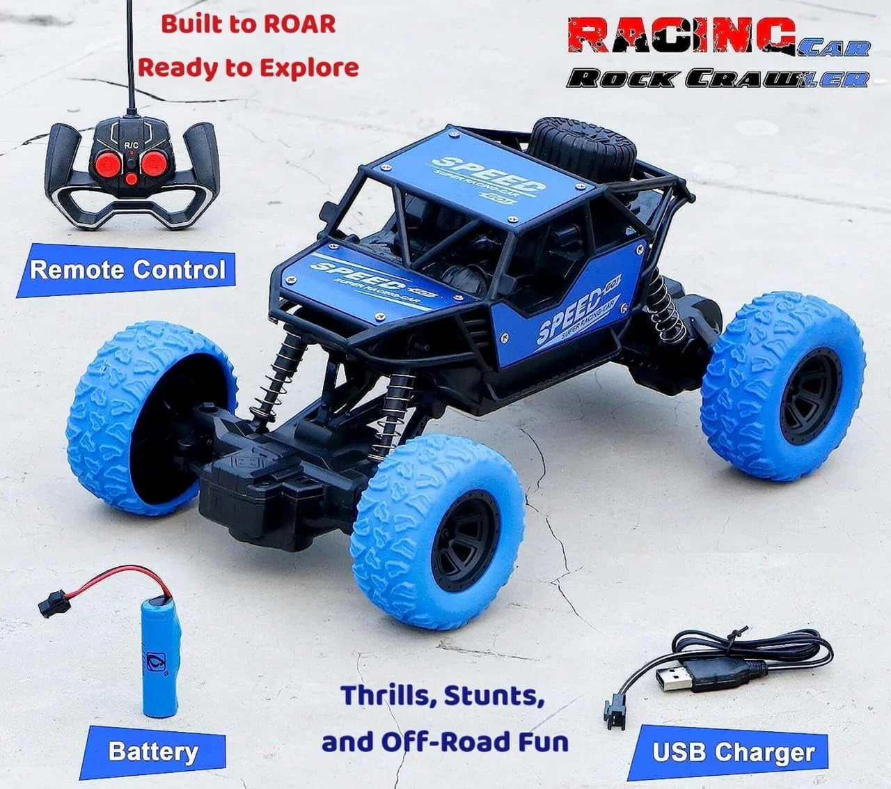 کامیون آفرود کنترلی 4x4 Toy Garden، ماشین کنترلی ماجراجویی نهایی برای کودکان، آموزشی و تقویت یادگیری و مهارت های حرکتی با سرگرمی بی پایان، مناسب برای پسران و دختران (آبی)