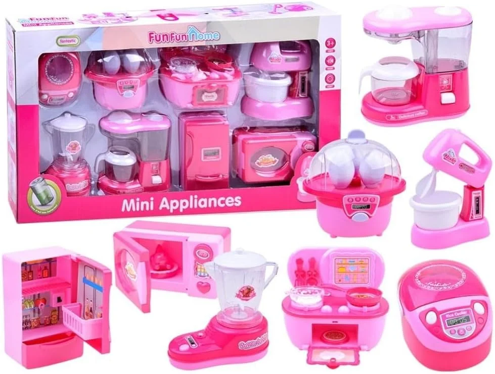 مجموعه ۸ مینی لوازم خانگی چندکاره TOY GARDEN – اسباب بازی آشپزخانه کودکانه با چراغ های LED، جلوه های صوتی و ویژگی های تعاملی – مجموعه بازی سرگرم کننده خانگی برای کودکان نوپا