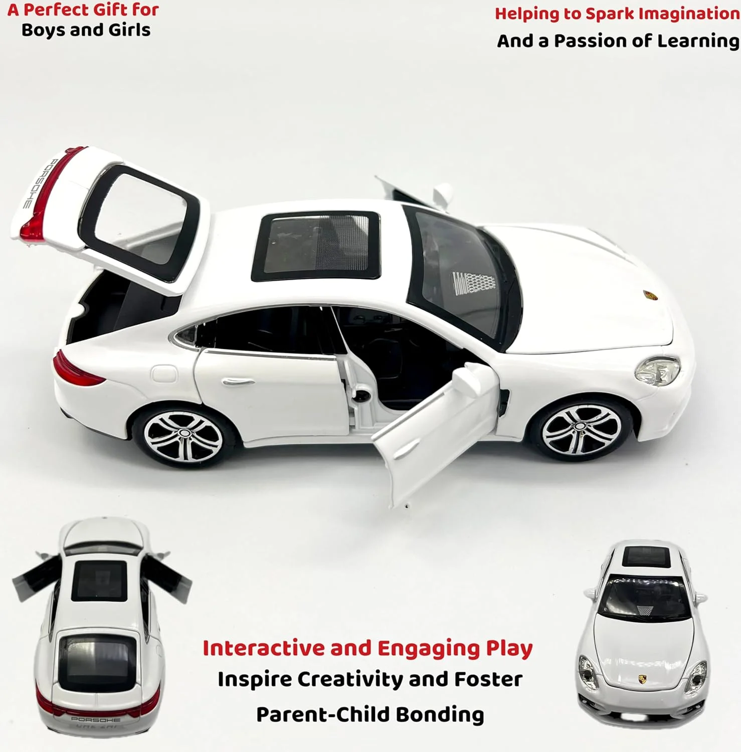 مدل ماشین اسباب بازی باغ اسباب بازی، مقیاس 1:32، دایکست، هیبریدی، توربو، شاسی بلند، آلیاژی - صدا و نور، عقب کش، لوکس، مشکی، آموزشی و کلکسیونی برای پسران و دختران (سفید)