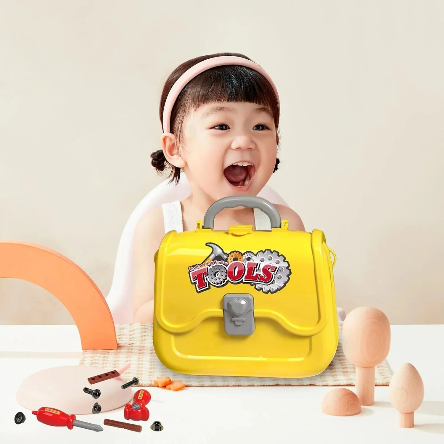 مجموعه ابزار اسباب بازی کودکان TOY GARDEN - مجموعه بازی 36 تکه به همراه کیف حمل و بند - هدیه تولد برای پسران نوپا - ساختار پلاستیکی بادوام - زرد