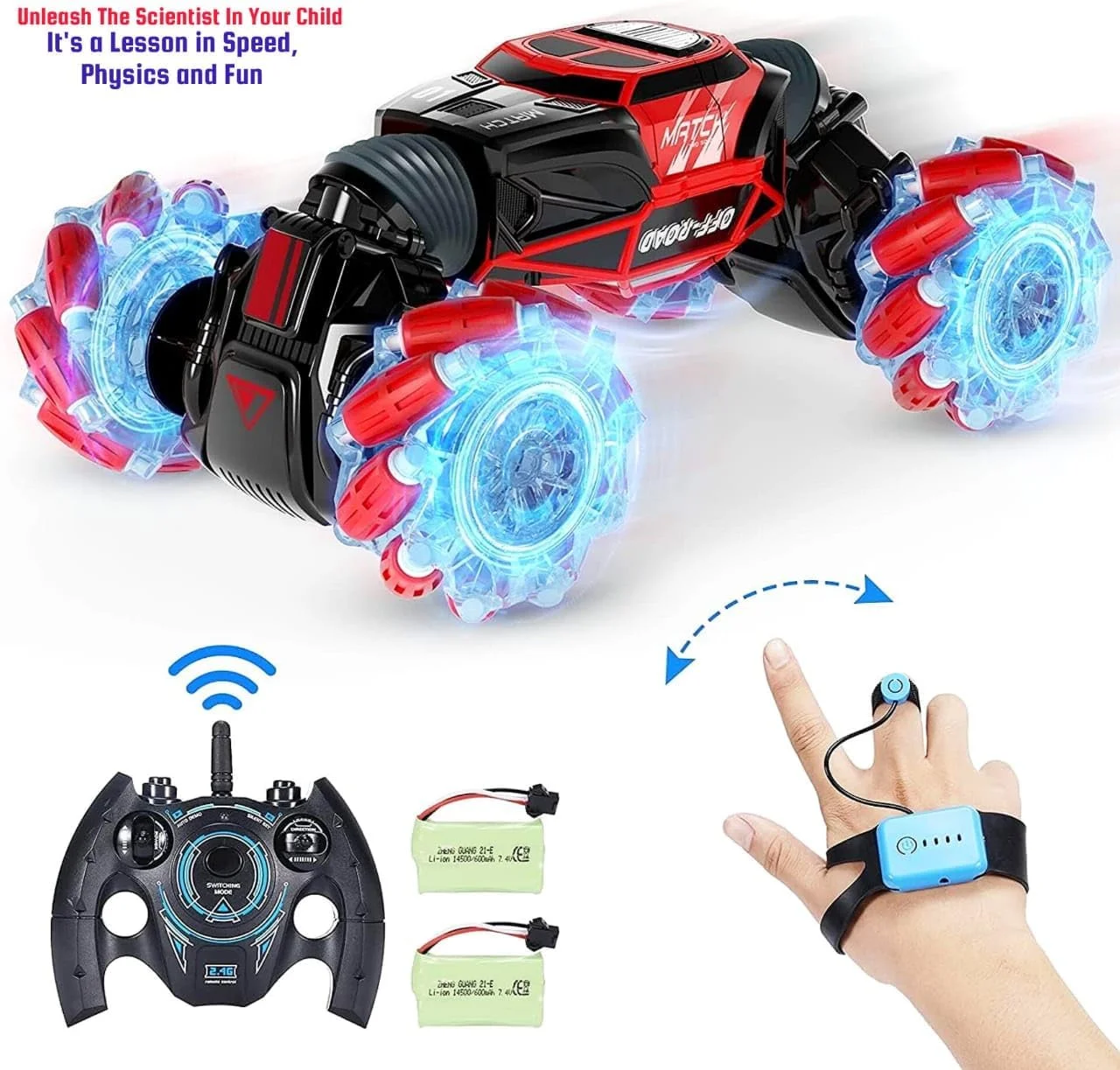 ماشین کنترلی آکروباتیک Toy Garden، دو طرفه 4WD با قابلیت چرخش 360 درجه، ماشین دریفت آفرود کنترلی آموزشی مناسب کودکان 4 تا 12 سال (قرمز)