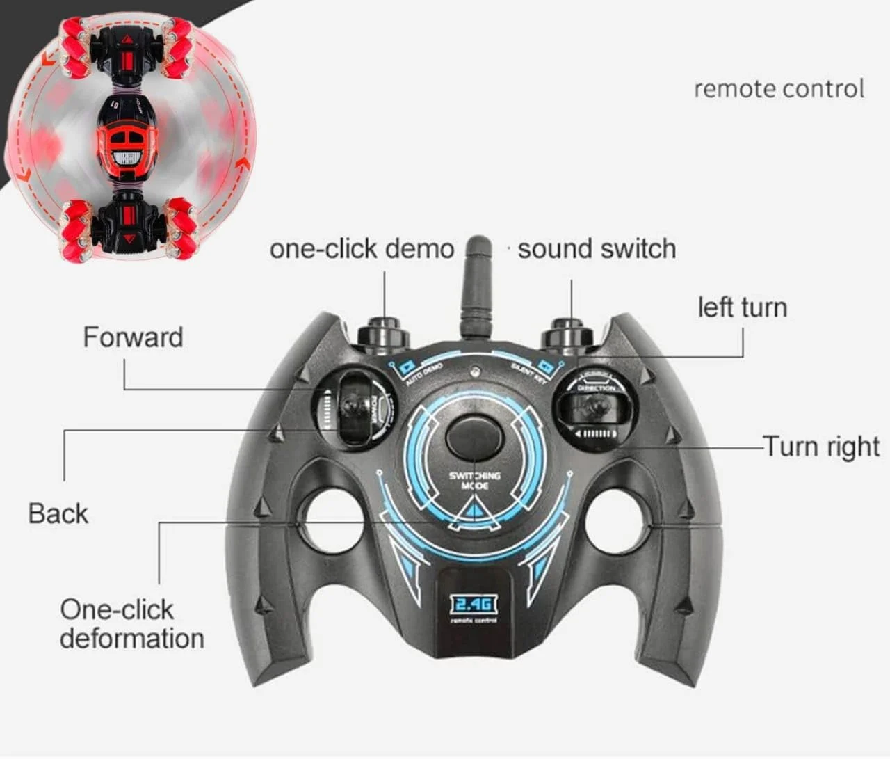 ماشین کنترلی آکروباتیک Toy Garden، دو طرفه 4WD با قابلیت چرخش 360 درجه، ماشین دریفت آفرود کنترلی آموزشی مناسب کودکان 4 تا 12 سال (قرمز)