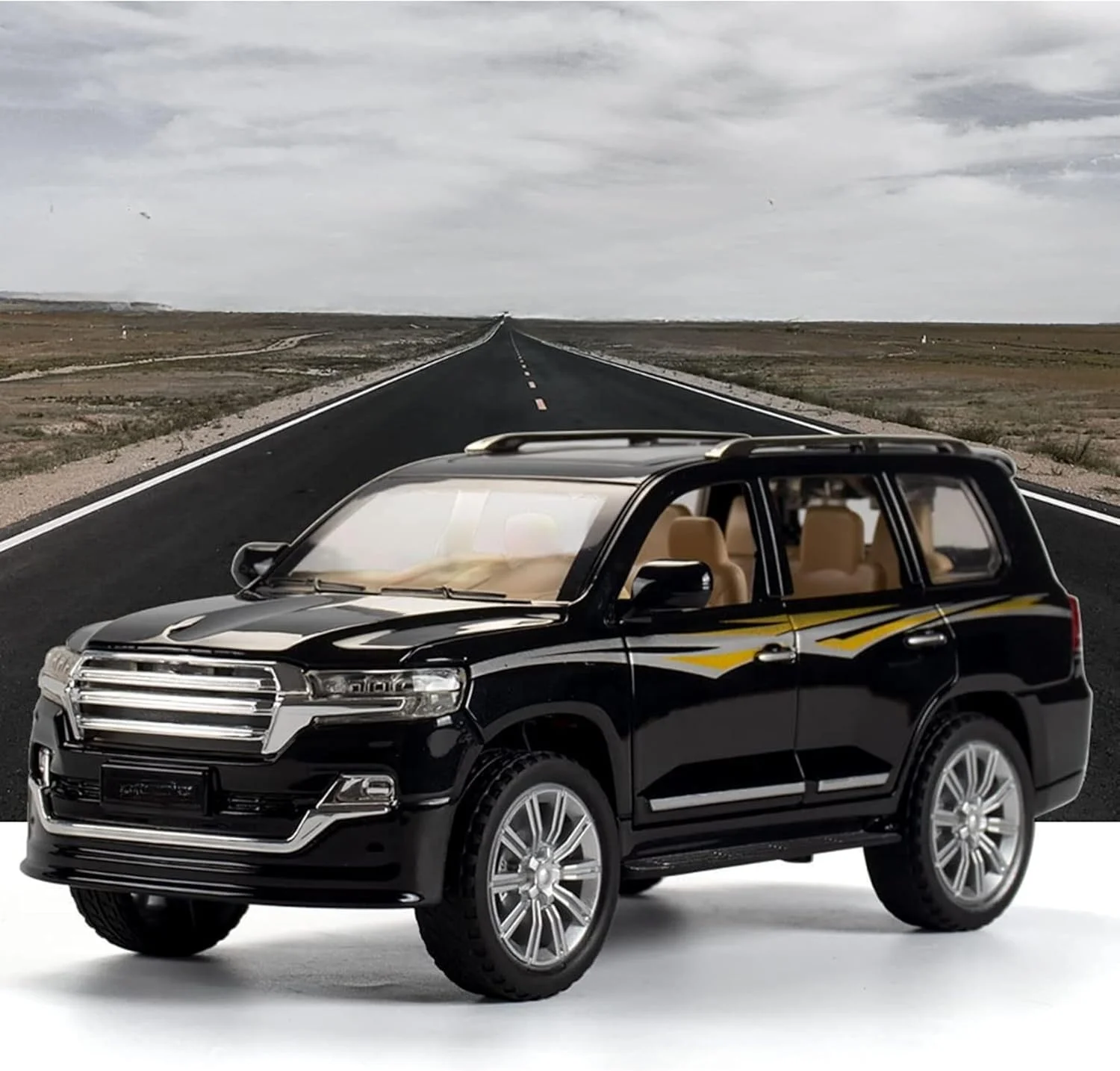 مدل ماشین اسباب بازی شاسی بلند فلزی، مقیاس 1:24، عقب کش، صدا و نور واقعی، ماشین اسباب بازی فلزی بادوام، مدل کلکسیونی، هدیه آموزشی ایمن برای کودکان و کلکسیونرها - مشکی