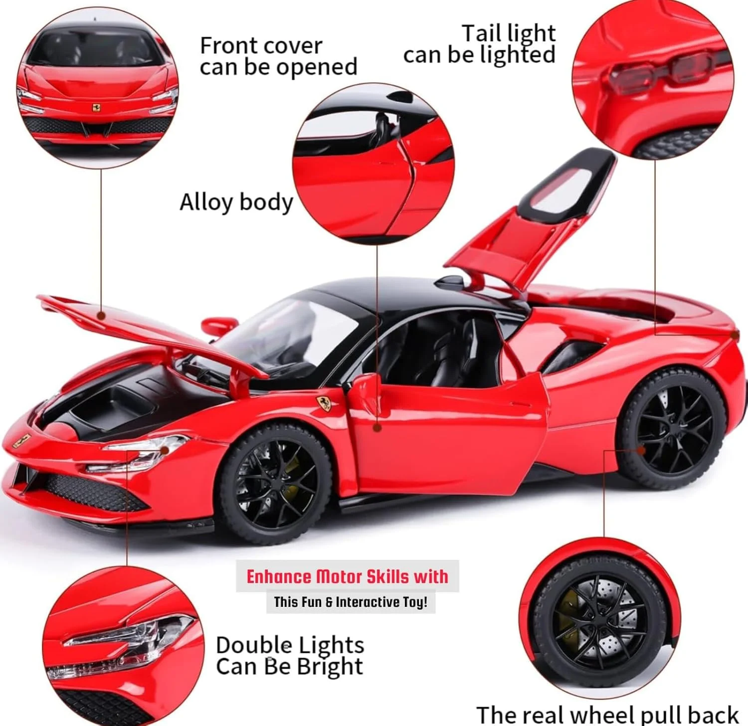 ماشین مدل TOY GARDEN، مقیاس ۱/۳۲، عقب کش، دایکست، با نور و صدا، اسباب بازی ماشین برای کودکان، هدیه پسرانه (قرمز)