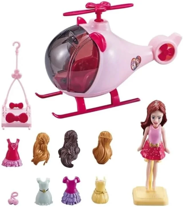مجموعه بازی هلیکوپتر و عروسک دخترانه TOY GARDEN به همراه لباس، لوازم جانبی و صندلی آویز شامل مینی عروسک، هلیکوپتر، تکه های مو، کیف، لباس و موارد دیگر برای بازی تخیلی مناسب برای کودکان 4 سال به بالا