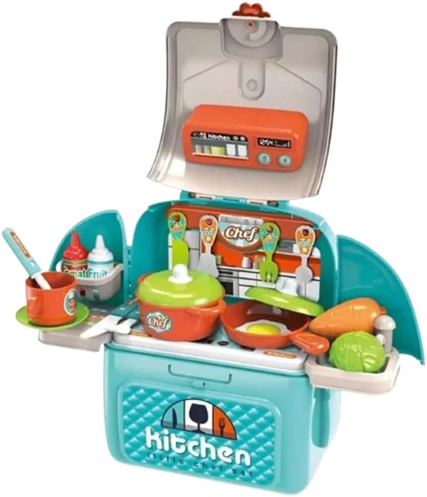 ست آشپزخانه اسباب بازی 2 در 1 برای کودکان - مجموعه بازی قابل حمل آشپز کوچک با لوازم جانبی آشپزی، اسباب بازی های نقش آفرینی خیالی برای دختران و پسران، ست آشپزخانه عالی برای کودکان برای بازی تعاملی