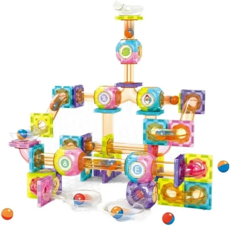 مجموعه بازی بلوک های مغناطیسی باغ اسباب بازی با توپ غلطان - مجموعه 89 قطعه ای ساختنی STEM با لوله های رنگارنگ، مکعب های مغناطیسی و توپ برای یادگیری ساخت و ساز، توسعه مهارت های حرکتی و حل مسئله