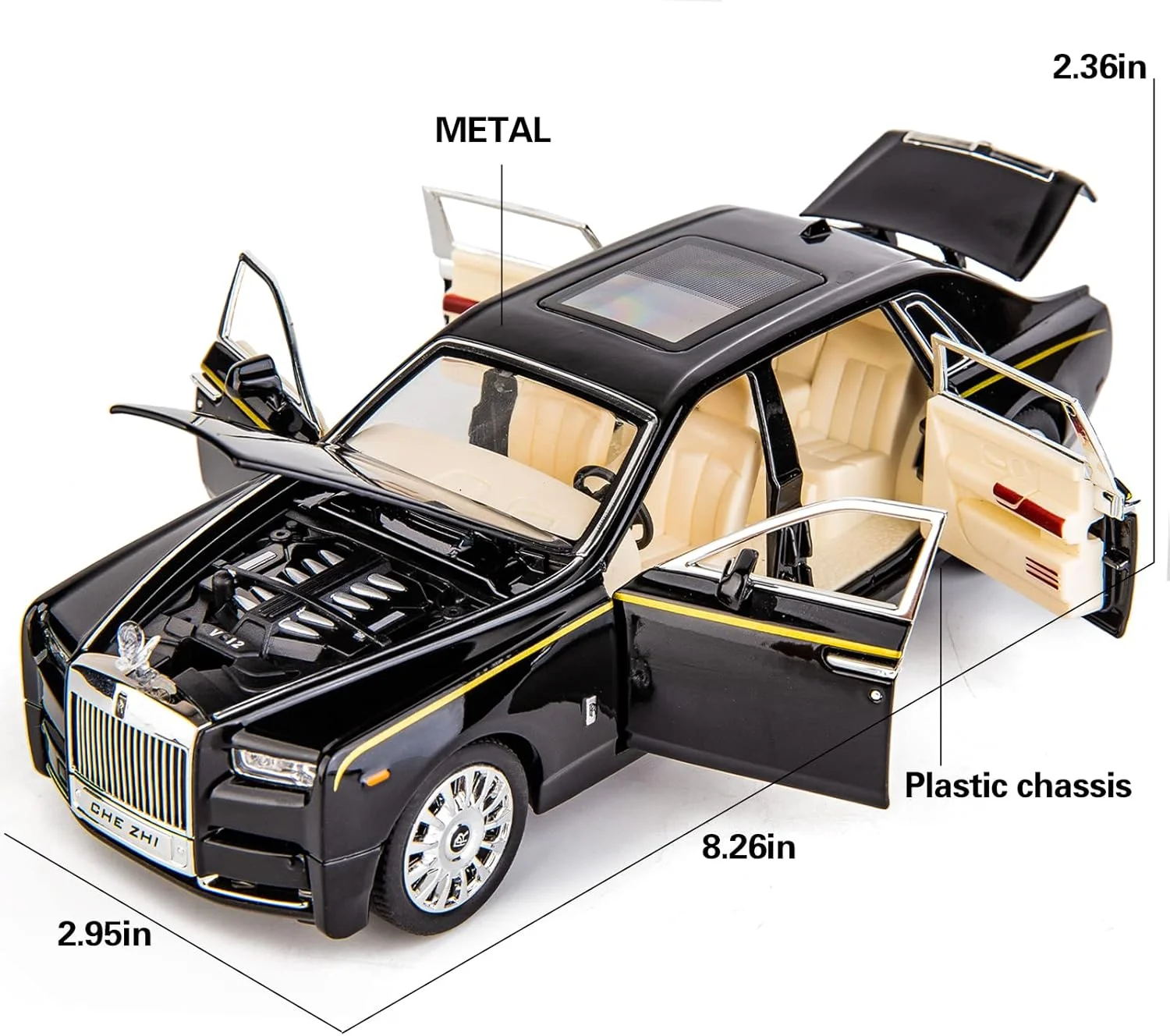 ماشین مدل سدان لوکس دایکست عقب کشیدنی مقیاس 1:32 TOY GARDEN، اسباب بازی آلیاژی برای پسران و دختران با نور صدا و شش درب بازشو، هدیه کلکسیونی برای سنین 3 سال به بالا، مشکی