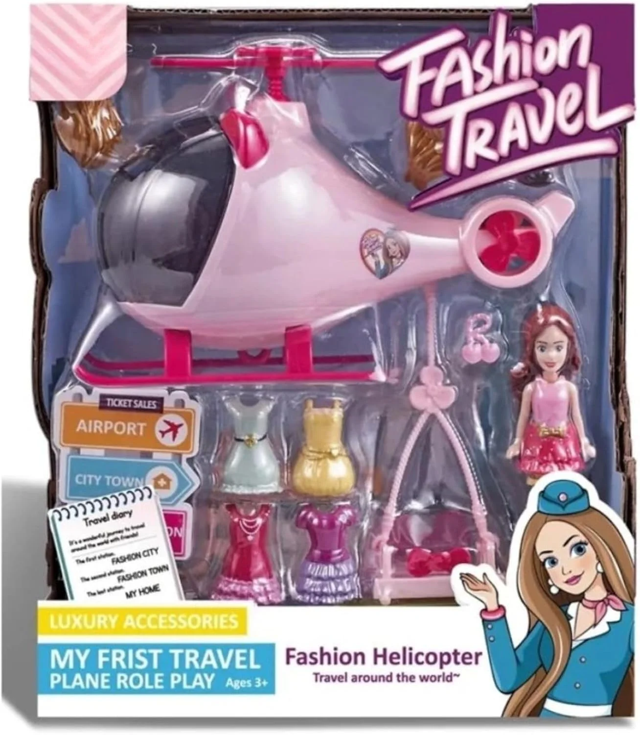 مجموعه بازی هلیکوپتر و عروسک دخترانه TOY GARDEN به همراه لباس، لوازم جانبی و صندلی آویز شامل مینی عروسک، هلیکوپتر، تکه های مو، کیف، لباس و موارد دیگر برای بازی تخیلی مناسب برای کودکان 4 سال به بالا