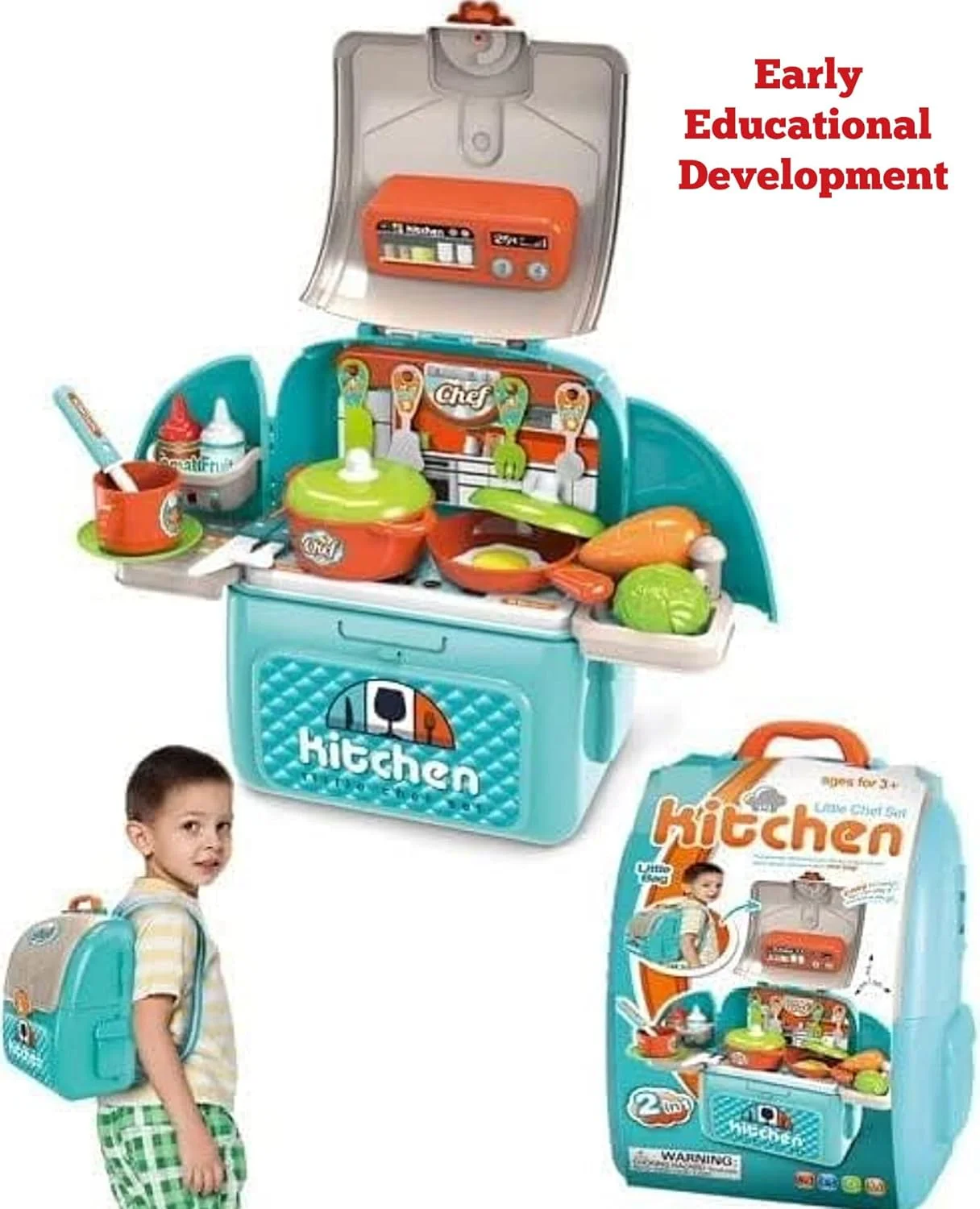 ست آشپزخانه اسباب بازی 2 در 1 برای کودکان - مجموعه بازی قابل حمل آشپز کوچک با لوازم جانبی آشپزی، اسباب بازی های نقش آفرینی خیالی برای دختران و پسران، ست آشپزخانه عالی برای کودکان برای بازی تعاملی