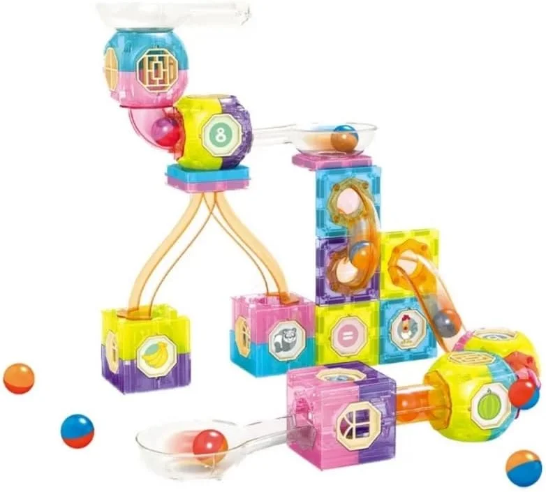 مجموعه بازی بلوک های مغناطیسی باغ اسباب بازی با توپ غلطان - مجموعه 89 قطعه ای ساختنی STEM با لوله های رنگارنگ، مکعب های مغناطیسی و توپ برای یادگیری ساخت و ساز، توسعه مهارت های حرکتی و حل مسئله