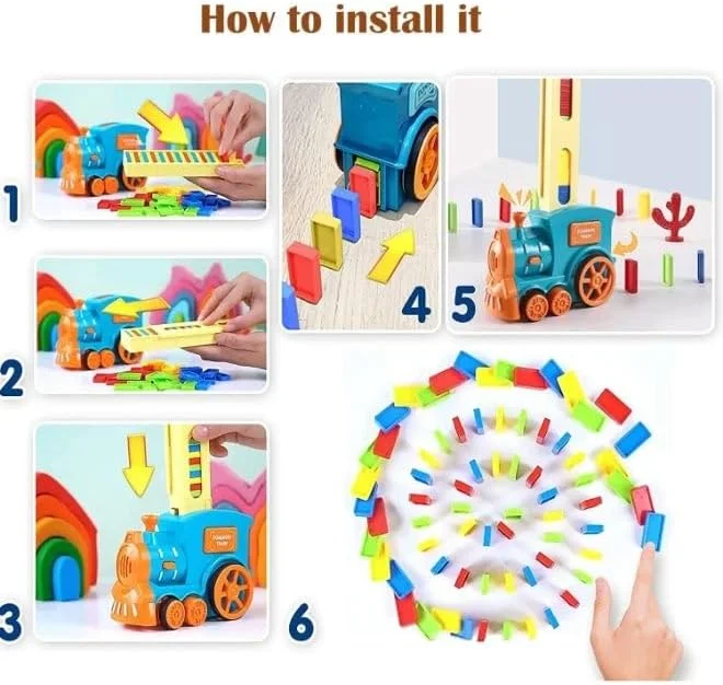 اسباب بازی قطار دومینو TOY GARDEN با 120 قطعه رنگارنگ - قطار برقی چیدمان اتوماتیک، جلوه های صوتی، جهت قابل تنظیم، بازی پازل ساختنی DIY، هدیه برای کودکان 3 سال به بالا