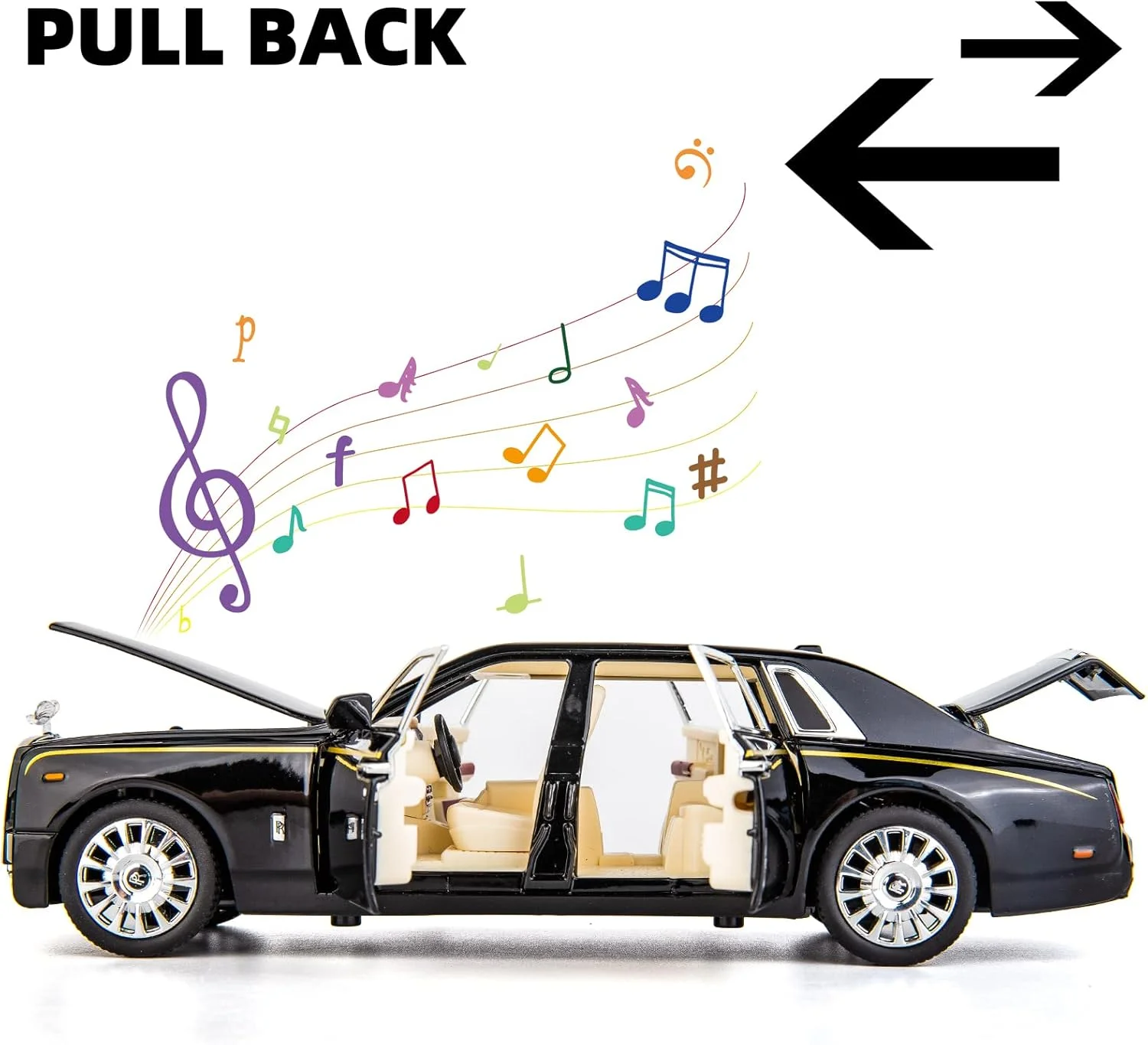 ماشین مدل سدان لوکس دایکست عقب کشیدنی مقیاس 1:32 TOY GARDEN، اسباب بازی آلیاژی برای پسران و دختران با نور صدا و شش درب بازشو، هدیه کلکسیونی برای سنین 3 سال به بالا، مشکی