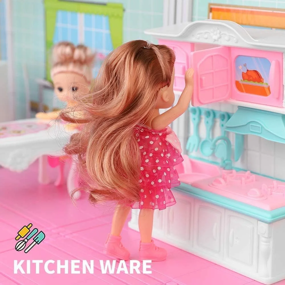 خانه عروسکی رویایی TOY GARDEN | خانه سازی DIY با مبلمان، سرسره های متحرک، حیوانات خانگی و عروسک ها | خانه بازی تعاملی مهمانی برای کودکان 3 سال به بالا