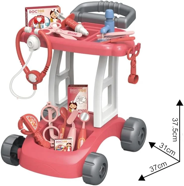 مجموعه اسباب بازی چرخ دستی پزشکی 14 تکه توی گاردن به همراه ابزار پزشکی برای بازی خیالی، گوشی پزشکی، سرنگ، دماسنج، کیت دکتر اسباب بازی برای استفاده در فضای داخلی، هدیه ای برای جلسات بازی خلاقانه