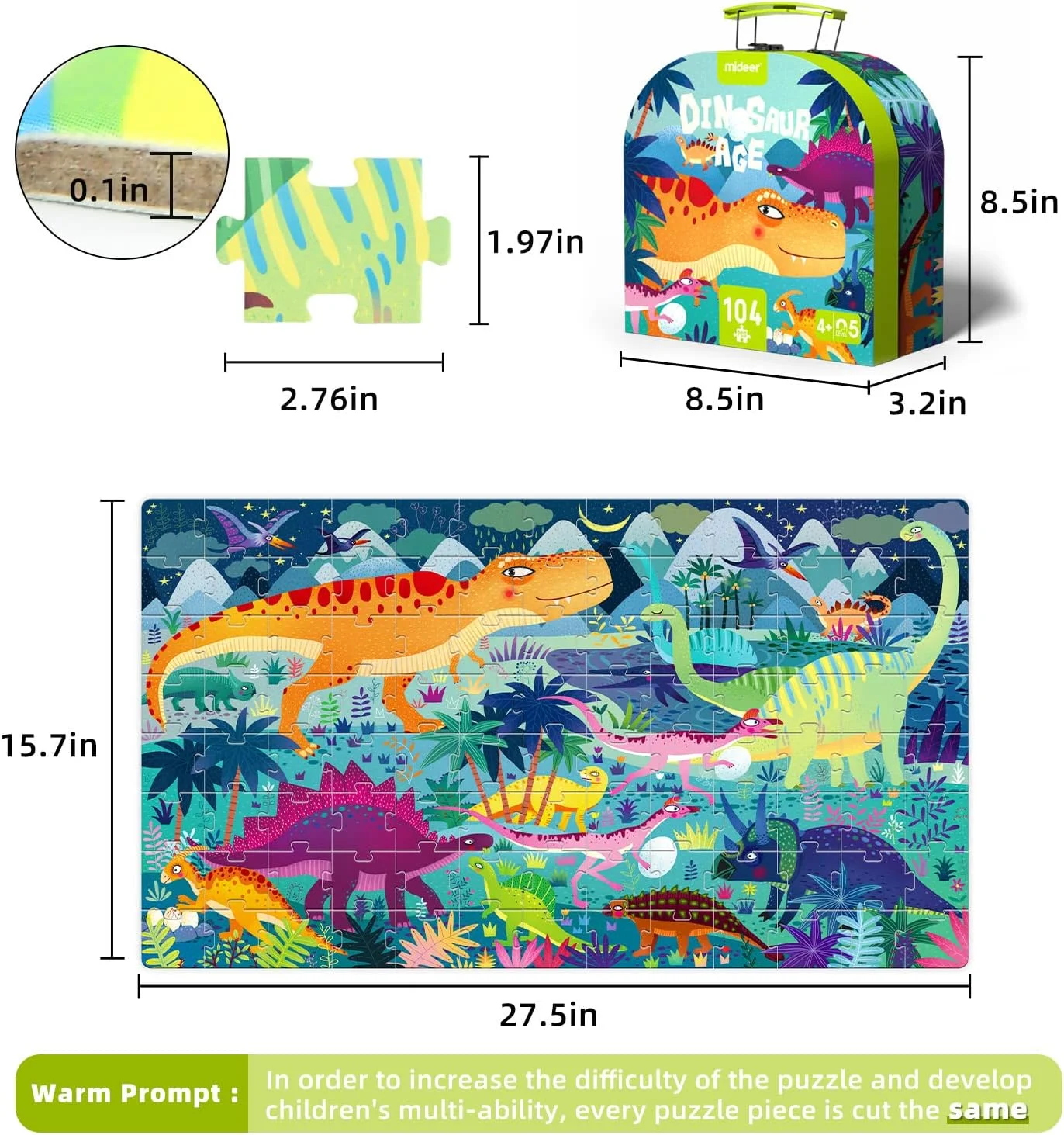 پازل های Mideer برای کودکان 4-8 سال، 70x40 سانتی متر، پازل های بزرگ کودکان با جعبه هدیه دستی، اسباب بازی های دایناسور برای کودکان 5-7 سال، اسباب بازی های آموزشی پیش دبستانی، بازی های پازل دایناسور، پازل های کف