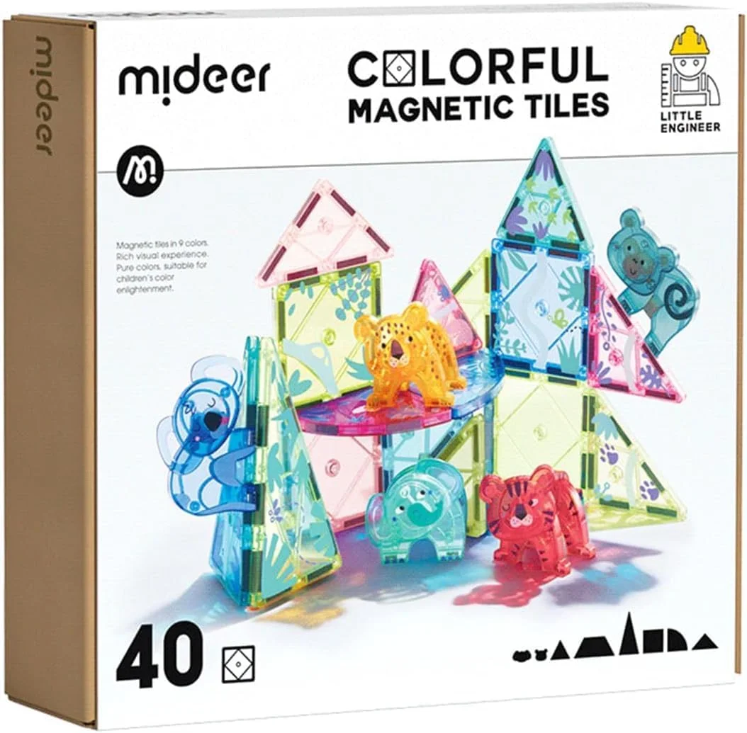 کاشی های مغناطیسی Mideer، کاشی های ساختمانی، ساخت بلوک های ساختمانی سه بعدی، مجموعه آهنربایی، هدیه آموزشی برای دختران و پسران 3+ سال، اسباب بازی توسعه زودهنگام برای یادگیری پیش دبستانی کودکان (40 قطعه)