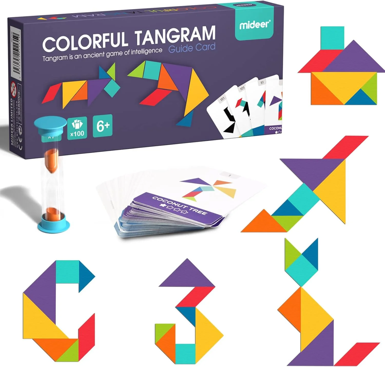 بلوک های الگو چوبی MIDEER، اشکال هندسی رنگارنگ، پازل تانگرام، بازی های مرتب سازی و چیدن، اسباب بازی های آموزشی مونته سوری پیش دبستانی برای کودکان 3 سال به بالا (7 قطعه و 200 الگو)