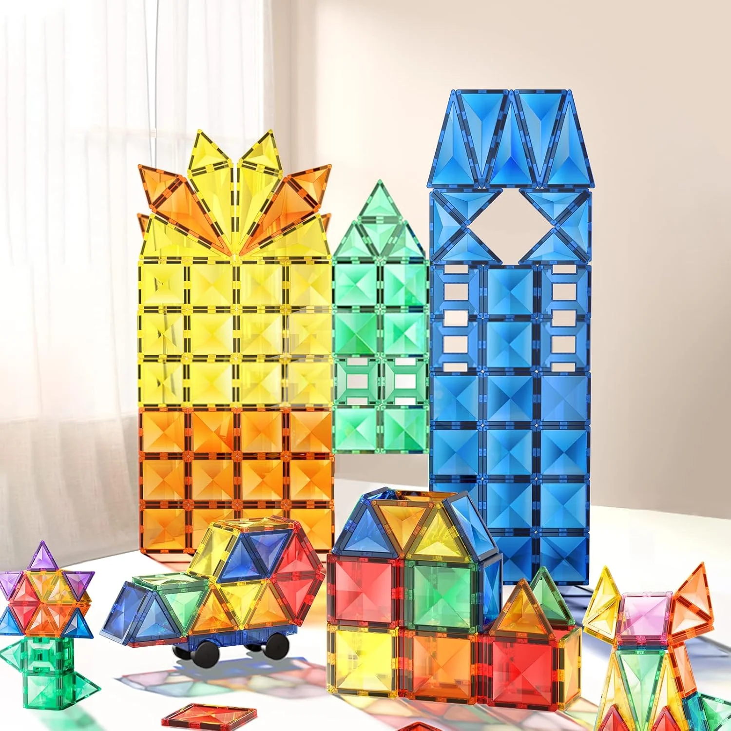 کاشی های مغناطیسی Mideer، کاشی های ساختمانی، ساخت و ساز بلوک های ساختمانی سه بعدی، مجموعه آهنربا، هدیه آموزشی برای دختران و پسران 3+ سال، اسباب بازی توسعه اولیه برای یادگیری پیش دبستانی کودکان (100 قطعه)