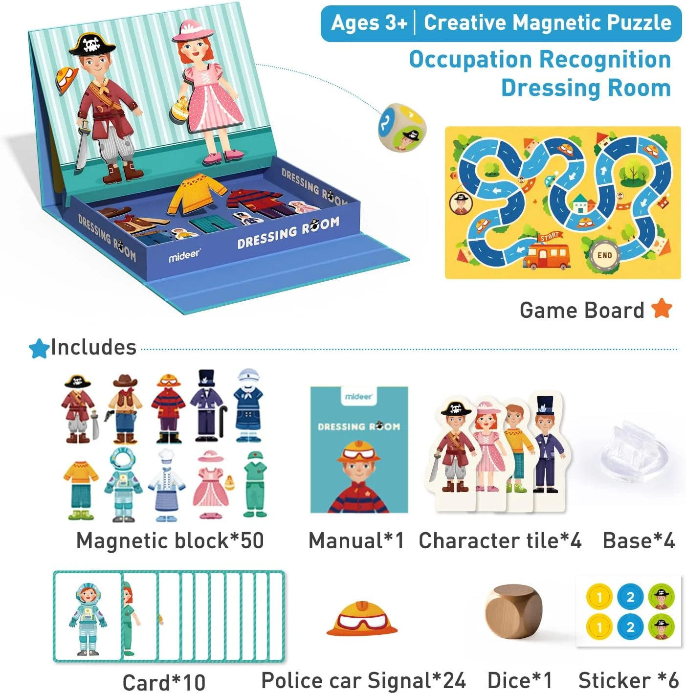 اسباب بازی های مغناطیسی MiDeer، لباس پوشیدن و بازی خیالی، بازی های تخته ای برای کودکان 4-6 ساله، پازل های مغناطیسی آهنربایی یخچال برای کودکان نوپا
